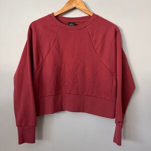 Nike Sweatshirt Womens S Dark Red Dri-FIT Cropped Raglan Embossed Logo Athletic